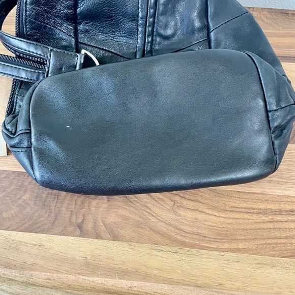 Vtg Smooth Leather Silver Accents Backpack Slingback Travel Minimalist Organizer - Picture 12 of 16